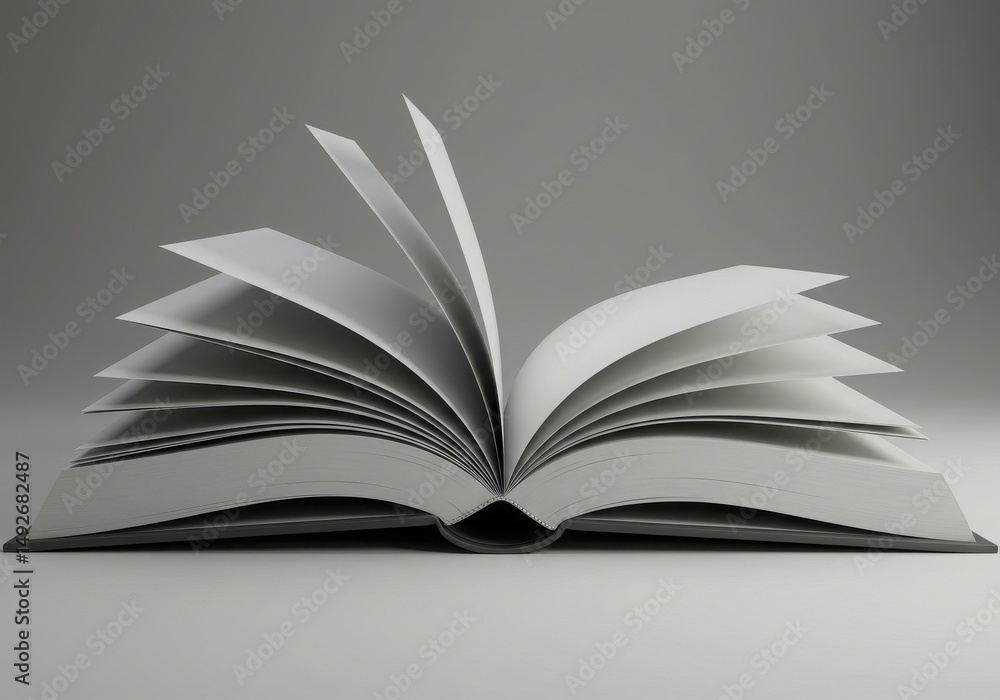 Open book with turning pages on a neutral background Open book with turning pages on a neutral background