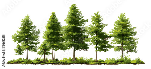 Taxodium distichum swamp cypress tree frontal isolated, baldcypress natural habitat, wetland tree species, bald-cypress silhouette, vector illustration, riverbank vegetation, eco forestry.