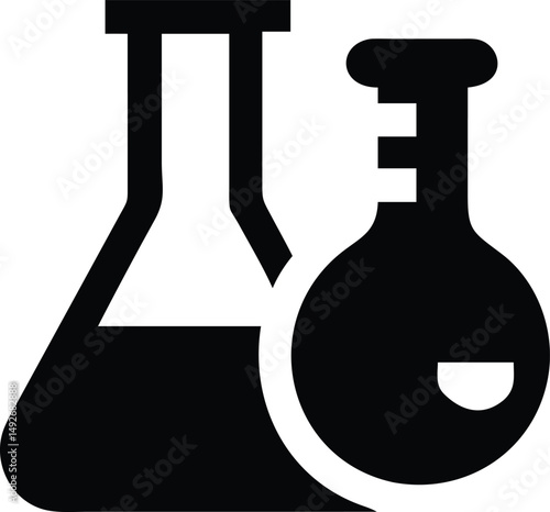 Black silhouette of a chemical flask laboratory equipment for science and research designs