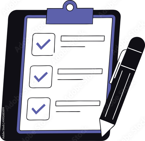 Checklist on clipboard with pen illustration for task management and organization