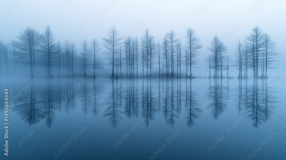 Fototapeta premium Misty lake with trees