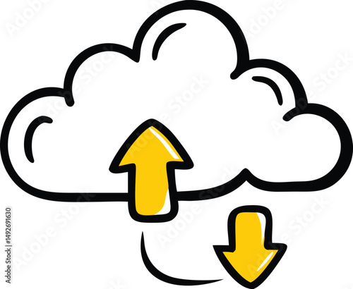 Hand drawn up and down arrows illustration in yellow showing direction and movement on transparency