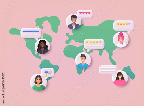 People giving review and comment.Feedback. Vector customer review concepts. Reviews stars with good and bad rate and text. 3D Web Vector Illustrations.