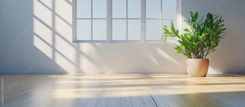 Fototapeta premium Sunlight streaming into a minimalist room