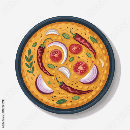 Indian Dal Tadka with Spices and Garnish – Vector Illustration