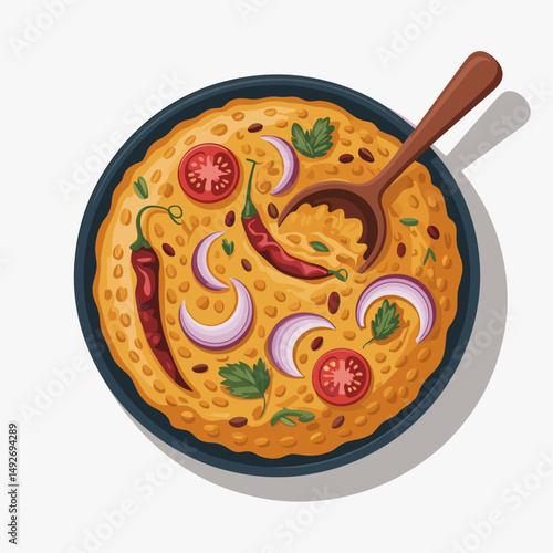 Indian Dal Tadka with Spices and Garnish – Vector Illustration