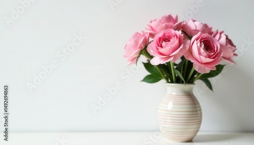 Wallpaper Mural Delicate pink carnations in a charming striped vase against a clean white wall , beautiful, object Torontodigital.ca