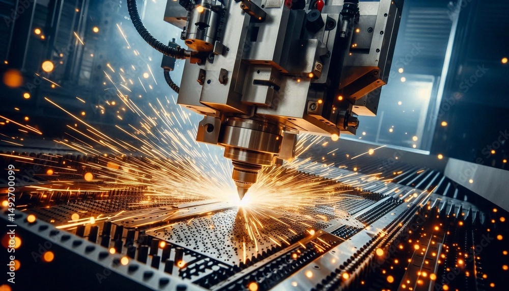 CNC Laser Cutting of Metal, Industrial Technology in Action, Creating Sparks and Precision CNC Laser Cutting of Metal, Industrial Technology in Action, Creating Sparks and Precision