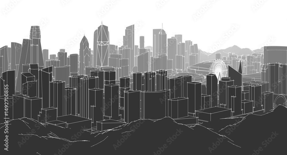Fototapeta premium modern city panorama 3d illustration