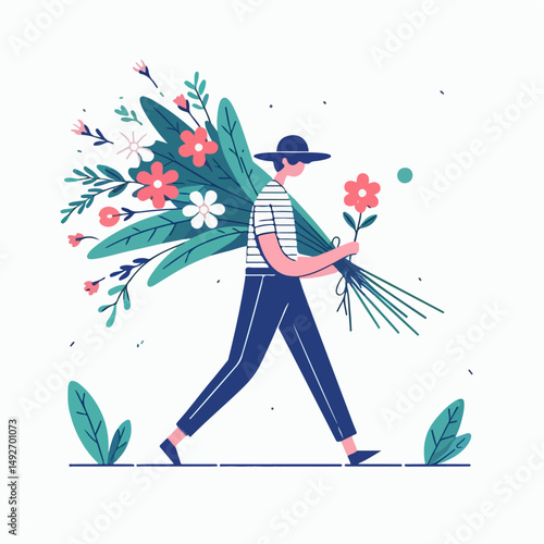 vector illustration of a man with flowers