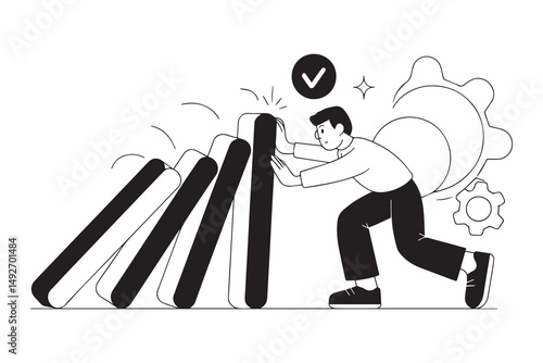 Man Stopping Domino Effect Problem Solution