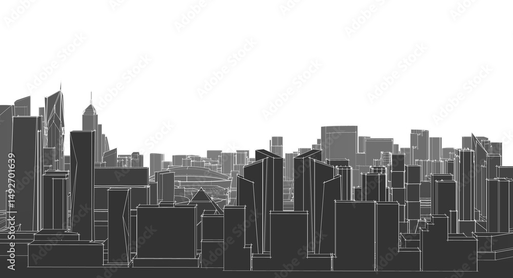 Naklejka premium modern city panorama 3d illustration