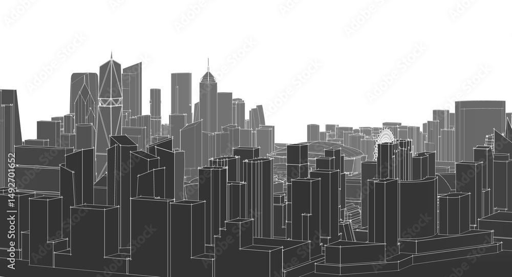 Naklejka premium modern city panorama 3d illustration