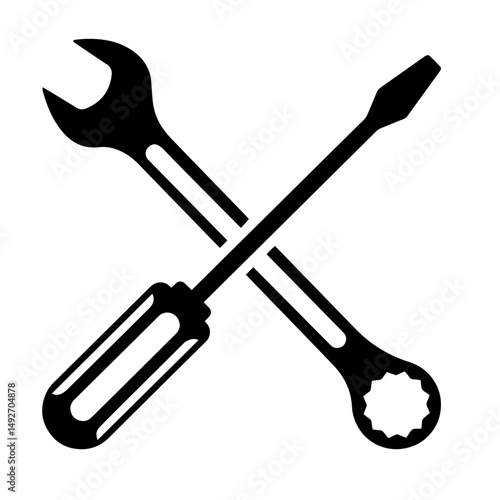 Silhouette of Crossed Screwdriver and Wrench. Manual Labor, Engineering, Technical Maintenance, Skilled Trades, and Repair Services for Labor Day. International Workers’ Day, World Engineering Day, Na
