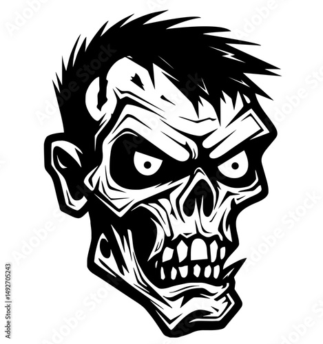 Zombie Head with Scary Expression. Horror, Undead, Halloween, Dark Fantasy, and Supernatural Themes for World Zombie Day, Fright Fest Events. World Zombie Day, Horror Movie Day, Fright Fest