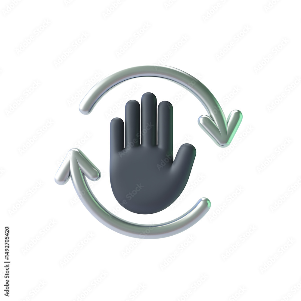 Fototapeta premium A cyclical return depicted with a sleek gray hand embodying feedback reset on transparent background