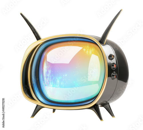 Retro future television with curved screen and golden accents
