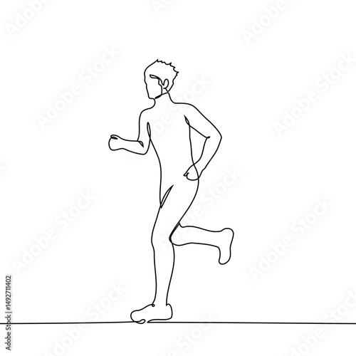 man running silhouette - one line art vector. concept athlete, runner, cardio training
