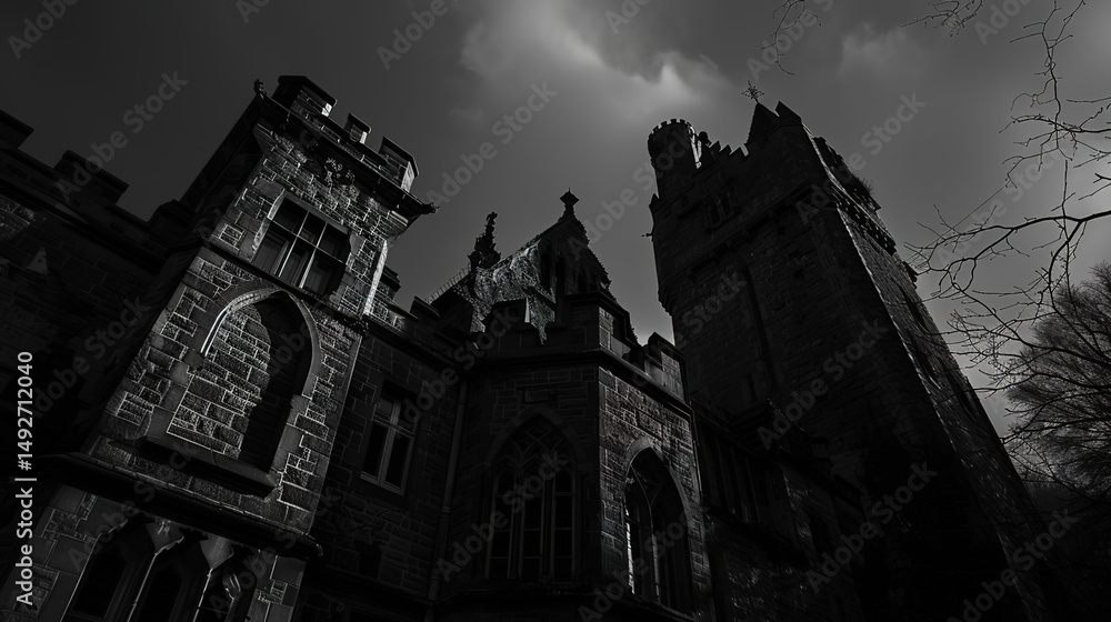 Obraz premium Enigmatic Shadows and Eerie Grandeur - A Mesmerizing Collection of Dark Gothic Castle Wallpapers