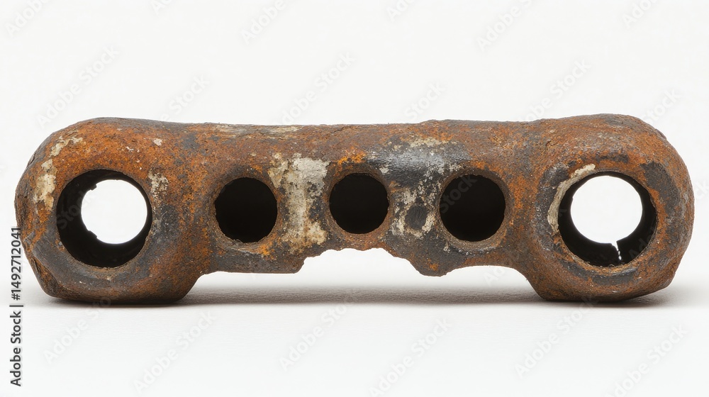 Rusty metal piece with holes and a weathered surface. Rusty metal piece with holes and a weathered surface.