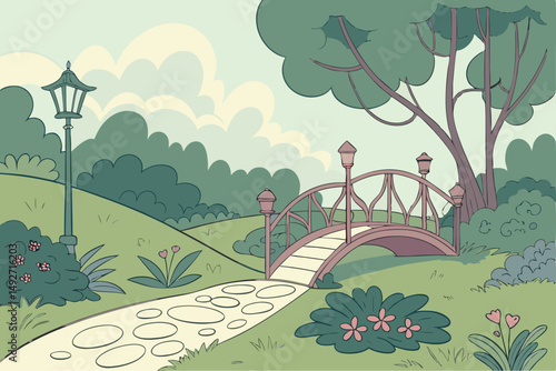 189 fantastic landscape, whimsical forest, enchanted garden, vibrant colors, intricate details, dreamlike scenery, lush greenery, winding paths, ornate bridges, lanterns, fantasy elements, magical atm