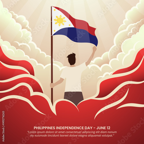 Philippines Independence Day design with a person holding a waving flag