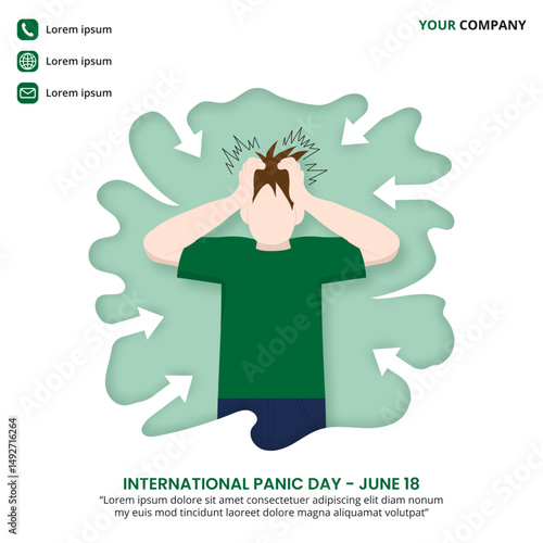 International Panic Day design with a cutting paper style of a panicked person