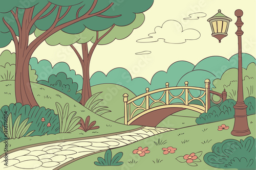189 fantastic landscape, whimsical forest, enchanted garden, vibrant colors, intricate details, dreamlike scenery, lush greenery, winding paths, ornate bridges, lanterns, fantasy elements, magical atm