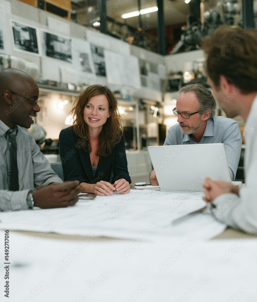 Fototapeta premium Professional people working in a modern business environment, generating ideas, collaborating, and staying productive in a creative and goal-driven workplace.