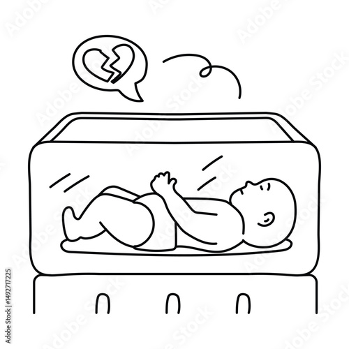 Neonatal Care  vector outline illustrations. EPS 10 file