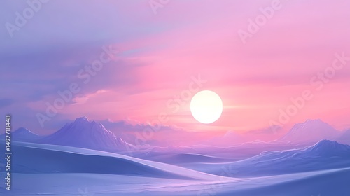 Pastel sunset over snowy hills