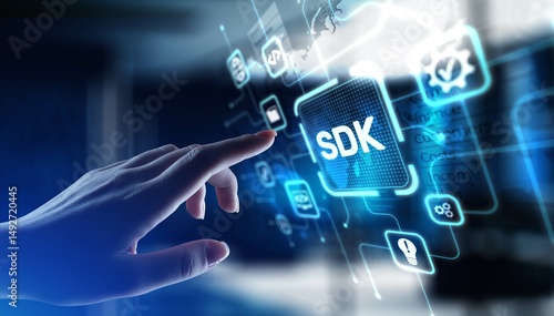 Obraz na płótnie SDK Software Development Kit Enabling Application Development, projection on a virtual screen, Business and Technology Concept
