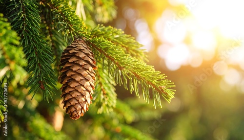 Wallpaper Mural Sunlit Pine Cone on Evergreen Branch Torontodigital.ca