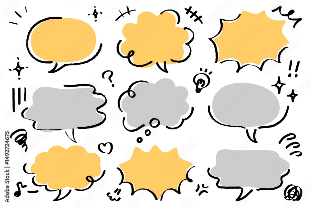 Fototapeta premium 手書きの吹き出しと漫符のセット_カラー①