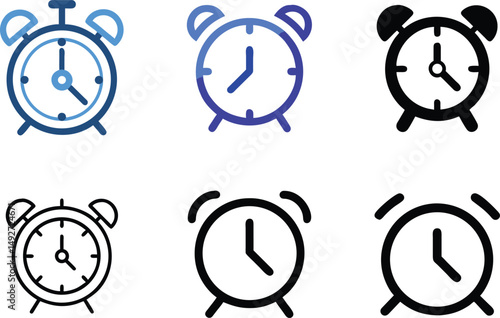Alarm Clock Icon Set For Time Management, Reminder, And Wake-Up Design Concepts