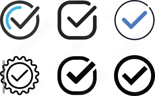 Check Mark Icon Set For Task Management, Quality Assurance, And User Interface Design