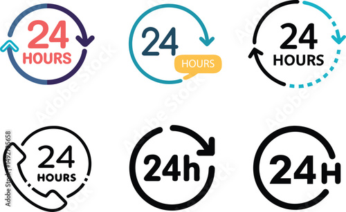 24 Hours Support Icon Set For Customer Service And Helpdesk Design Concepts