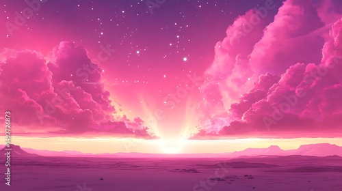 Pink sunrise over desert landscape
