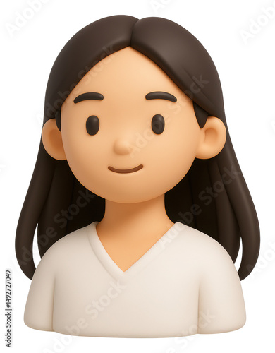 Smiling Cartoon Woman Avatar with Long Brown Hair and White Shirt