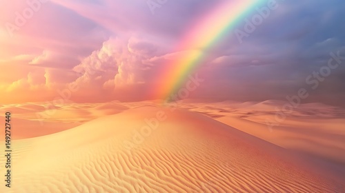 Rainbow over desert dunes a colorful landscape