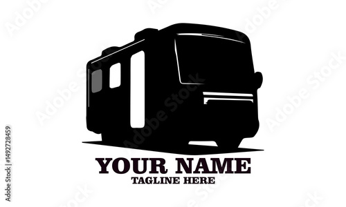 Motorhome camper vector icon, recreational RV camper van vector illustration. Motorhome camper logo design and recreational RV camper van logo art