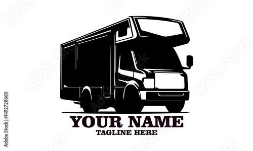 Motorhome camper vector icon, recreational RV camper van vector illustration. Motorhome camper logo design and recreational RV camper van logo art
