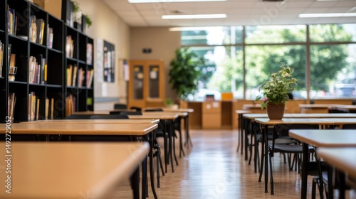Wallpaper Mural Empty classroom with wooden tables Torontodigital.ca