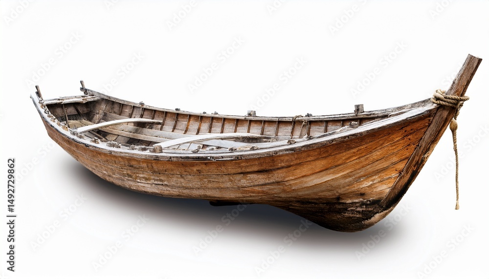 Fototapeta old wooden boat on a white or white background