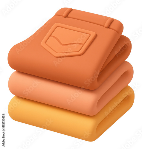 Stack of Folded Pants in Orange Peach and Yellow Hues 3D Render