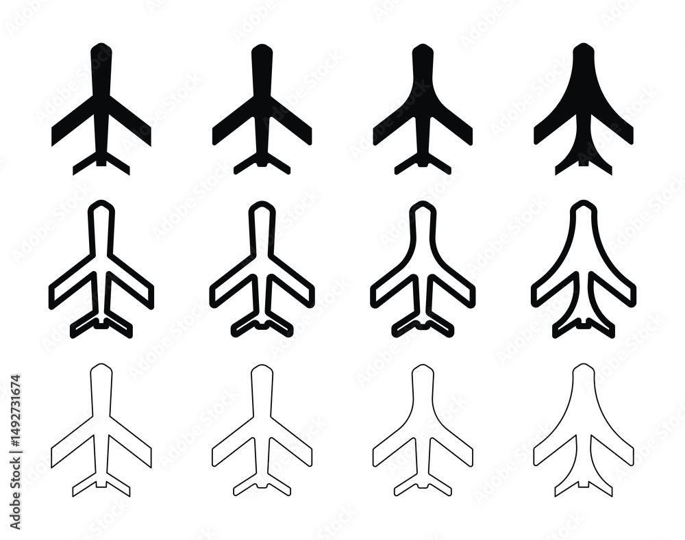 Aesthetic Collection of Airplane Silhouettes and Outlines. Airplane icon. Plane symbol. Air plane icon vector illustration Aesthetic Collection of Airplane Silhouettes and Outlines. Airplane icon. Plane symbol. Air plane icon vector illustration