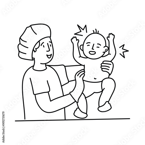 Newborn Cry  vector outline illustrations. EPS 10 file