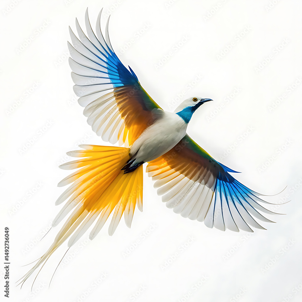 Obraz premium Majestic Bird in Flight Vibrant Plumage and Graceful Wings