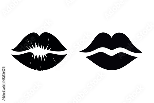 Lipstick kiss, lips silhouette. Vector icon, isolated.