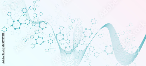 Structure molecule and communication. Dna, atom, neurons. Scientific concept for your design. Connected lines with dots. Medical, technology, chemistry, science background. Vector illustration